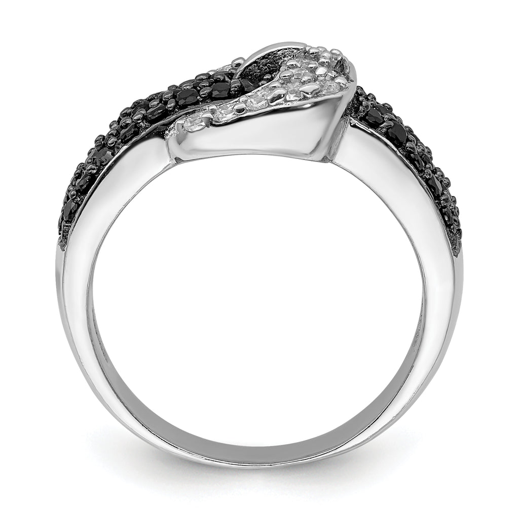 Sterling Silver Rhodium Black and Clear CZ Buckle Ring