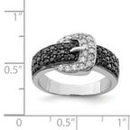 Sterling Silver Rhodium Black and Clear CZ Buckle Ring