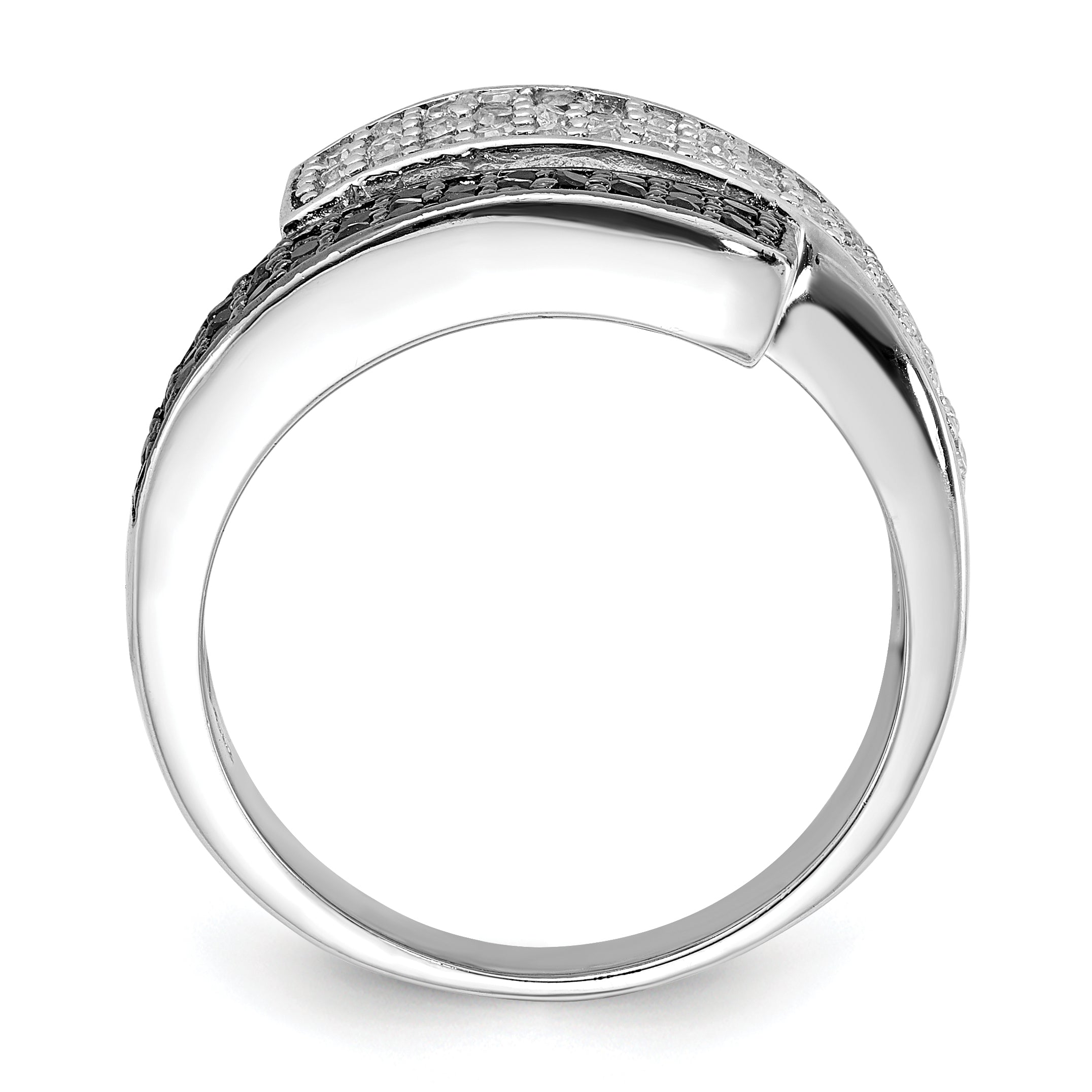 Sterling Silver Rhodium Black and Clear CZ Overlapping Ring Secondary image