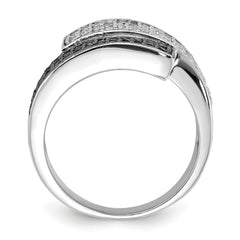 Sterling Silver Rhodium Black and Clear CZ Overlapping Ring