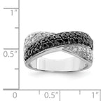Sterling Silver Rhodium Black & White CZ Crossed Ring