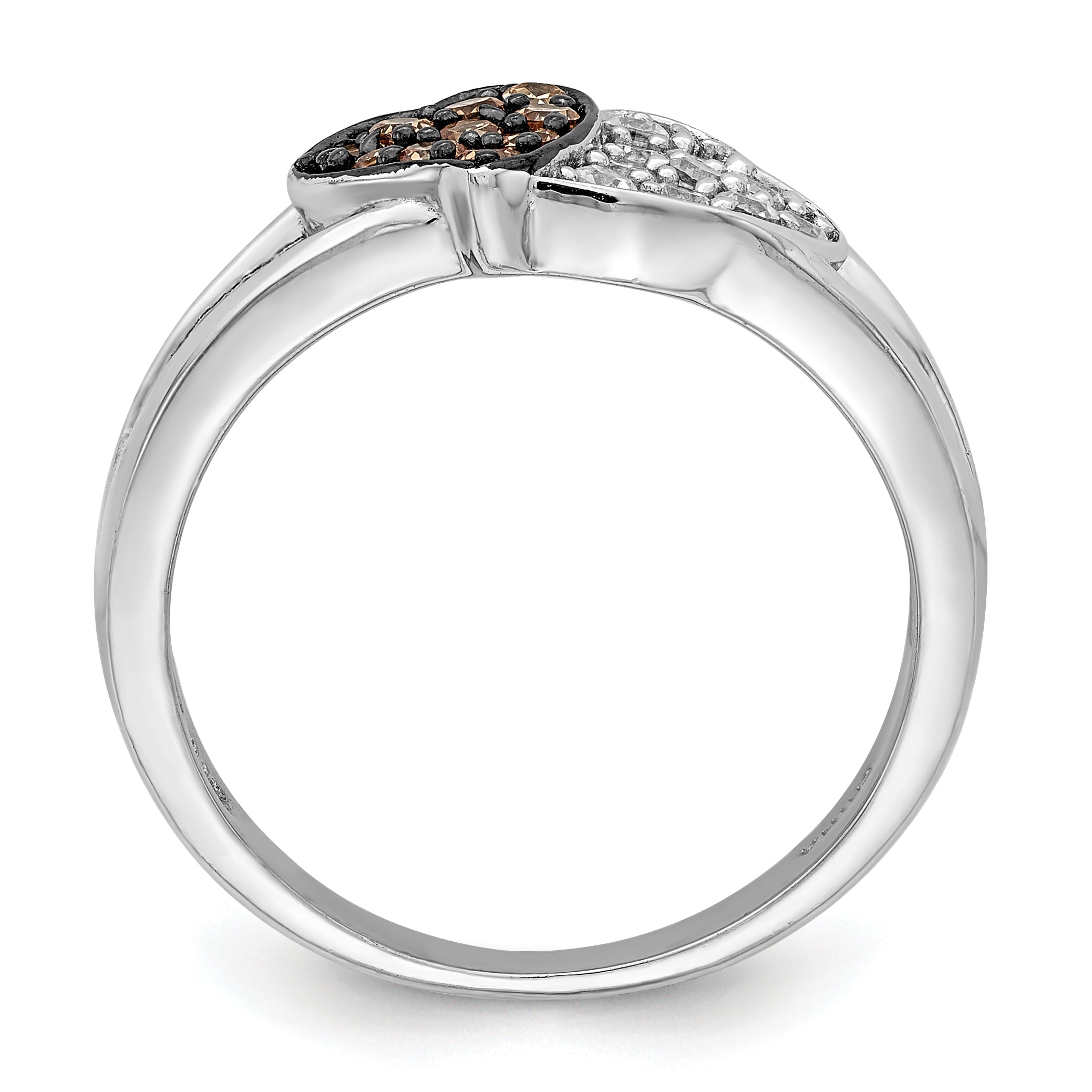 Sterling Silver Rhodium Clear & Champagne CZ Hearts Ring Secondary image