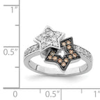 Sterling Silver Rhodium Clear & Champagne CZ Stars Ring