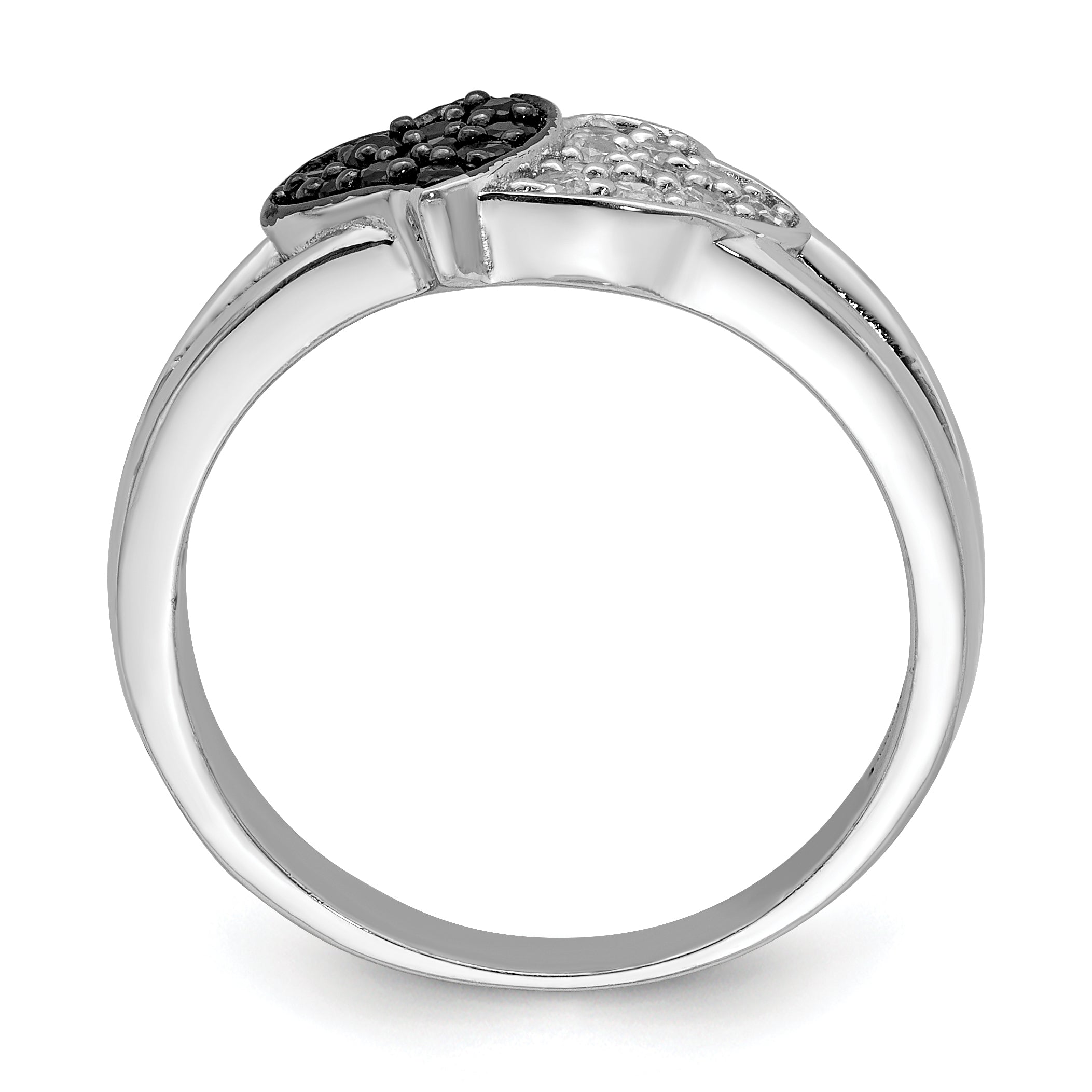 Sterling Silver Rhodium Clear & Black CZ Hearts Ring Secondary image