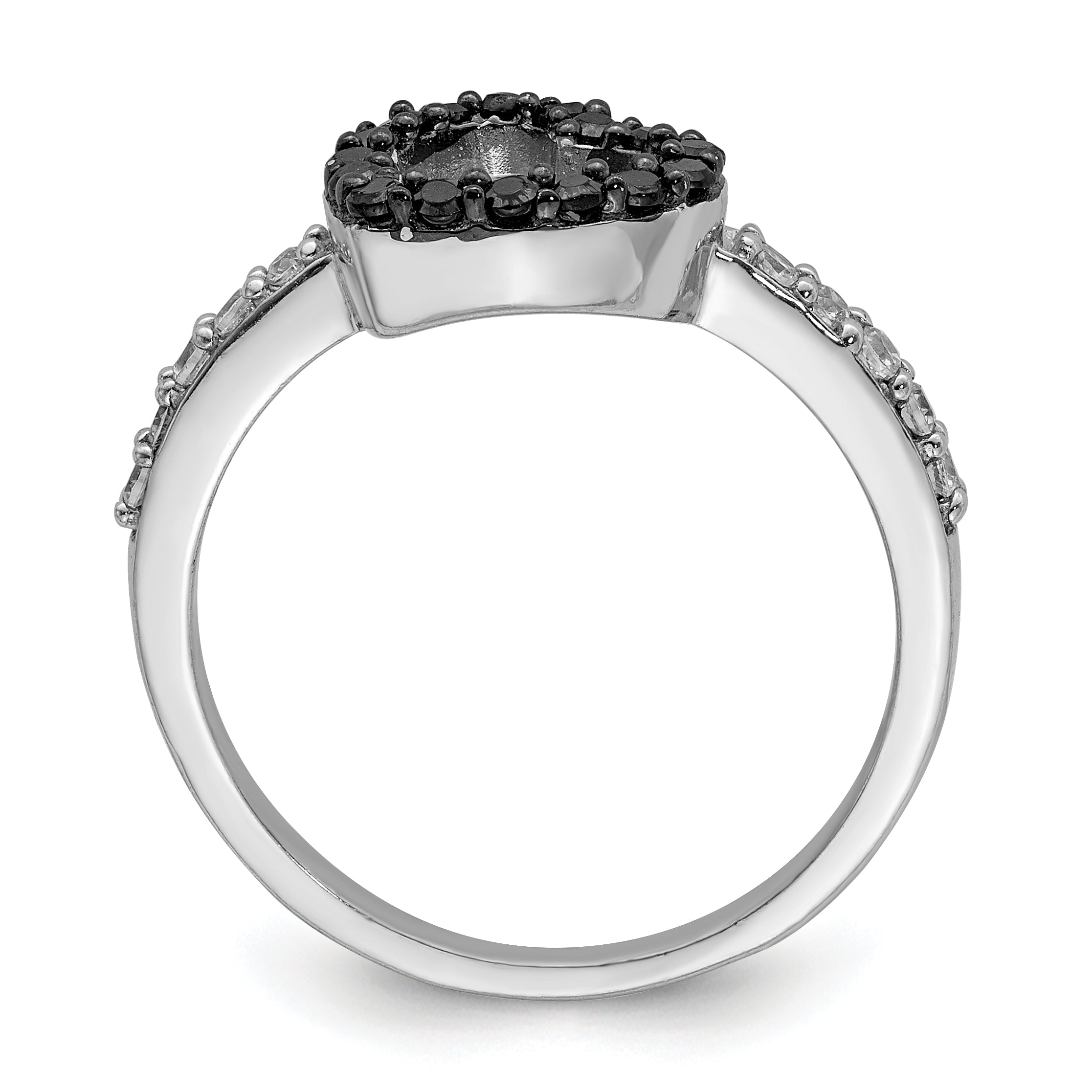 Sterling Silver Rhodium Black & White CZ Heart Ring Secondary image