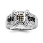 Sterling Silver Rhodium Champ/Black/White CZ Square Ring