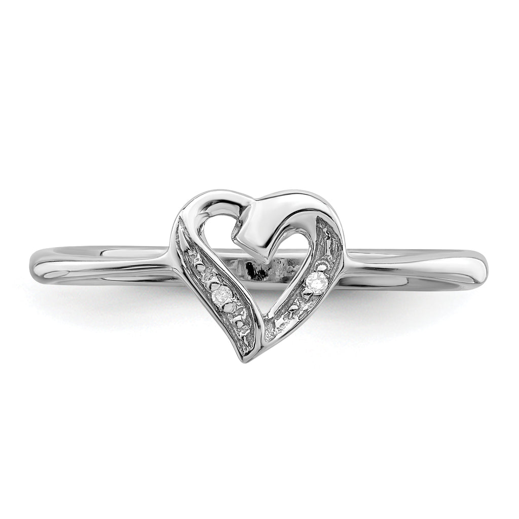 Sterling Silver Rhodium-Plated Polished Diamond Accent Heart Ring