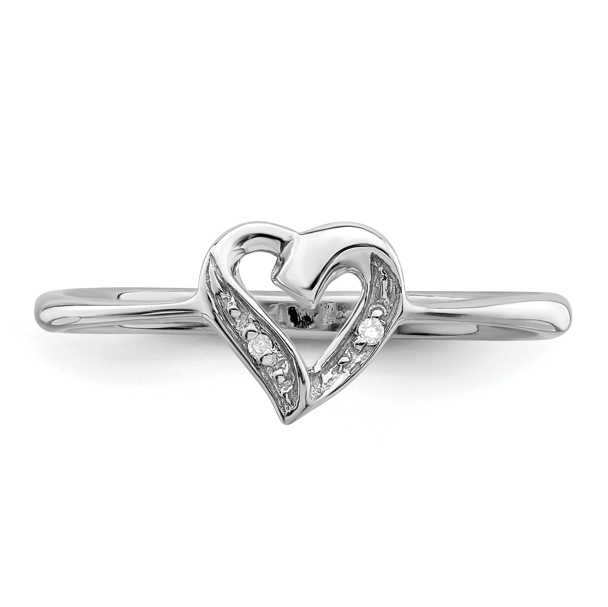 Sterling Silver Rhodium-Plated Polished Diamond Accent Heart Ring