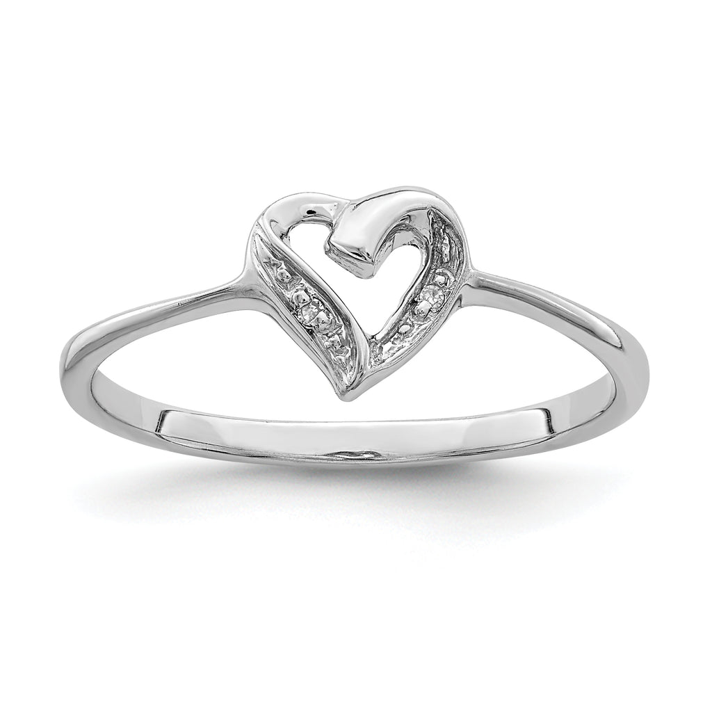 Sterling Silver Rhodium-Plated Polished Diamond Accent Heart Ring