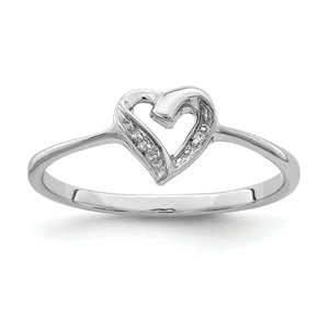 Sterling Silver Rhodium-Plated Polished Diamond Accent Heart Ring