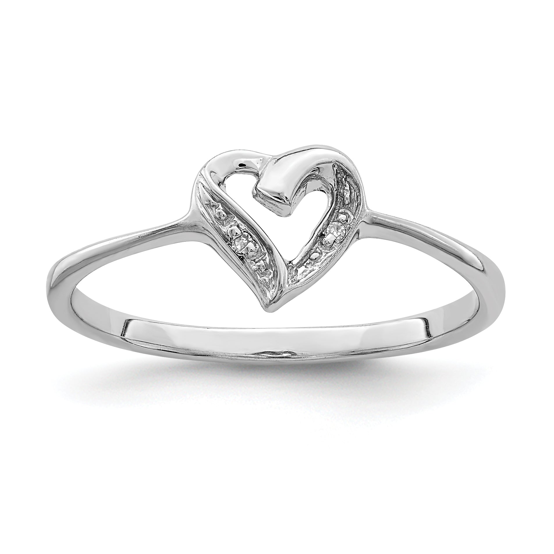 Sterling Silver Rhodium-Plated Polished Diamond Accent Heart Ring