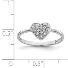 Sterling Silver Rhodium Polished Diamond Heart Ring