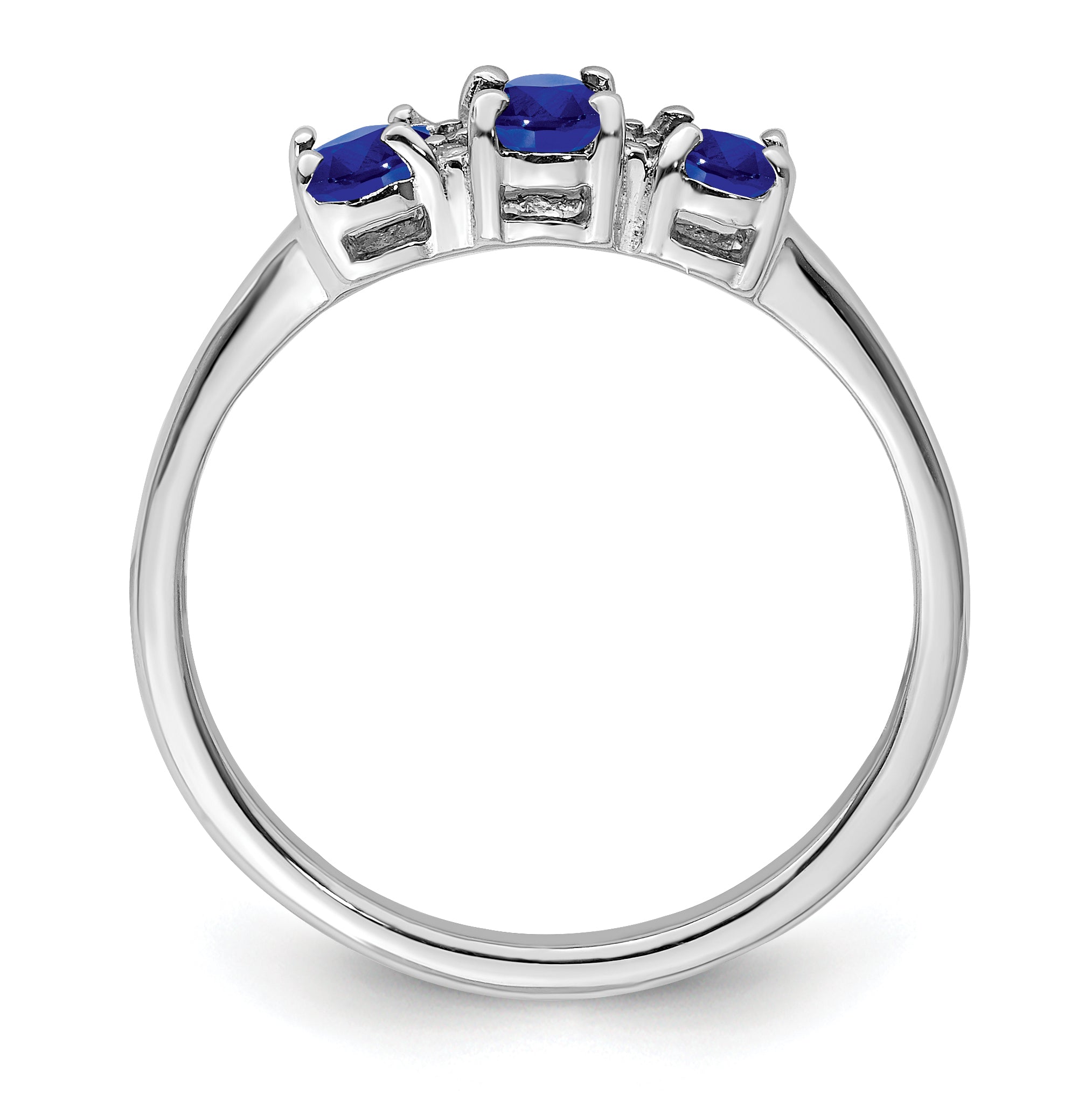 Sterling Silver Rhodium 3 Oval Sapphire & Diamond Ring Secondary image