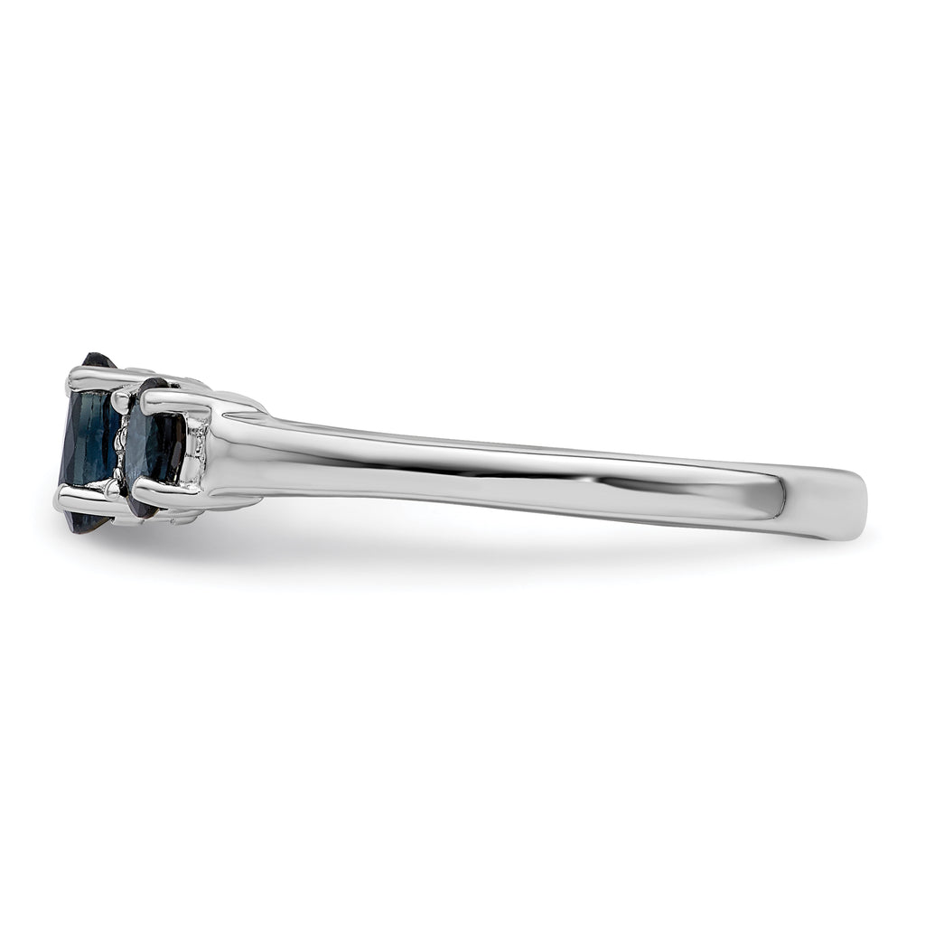 Sterling Silver Rhodium 3 Oval Sapphire & Diamond Ring