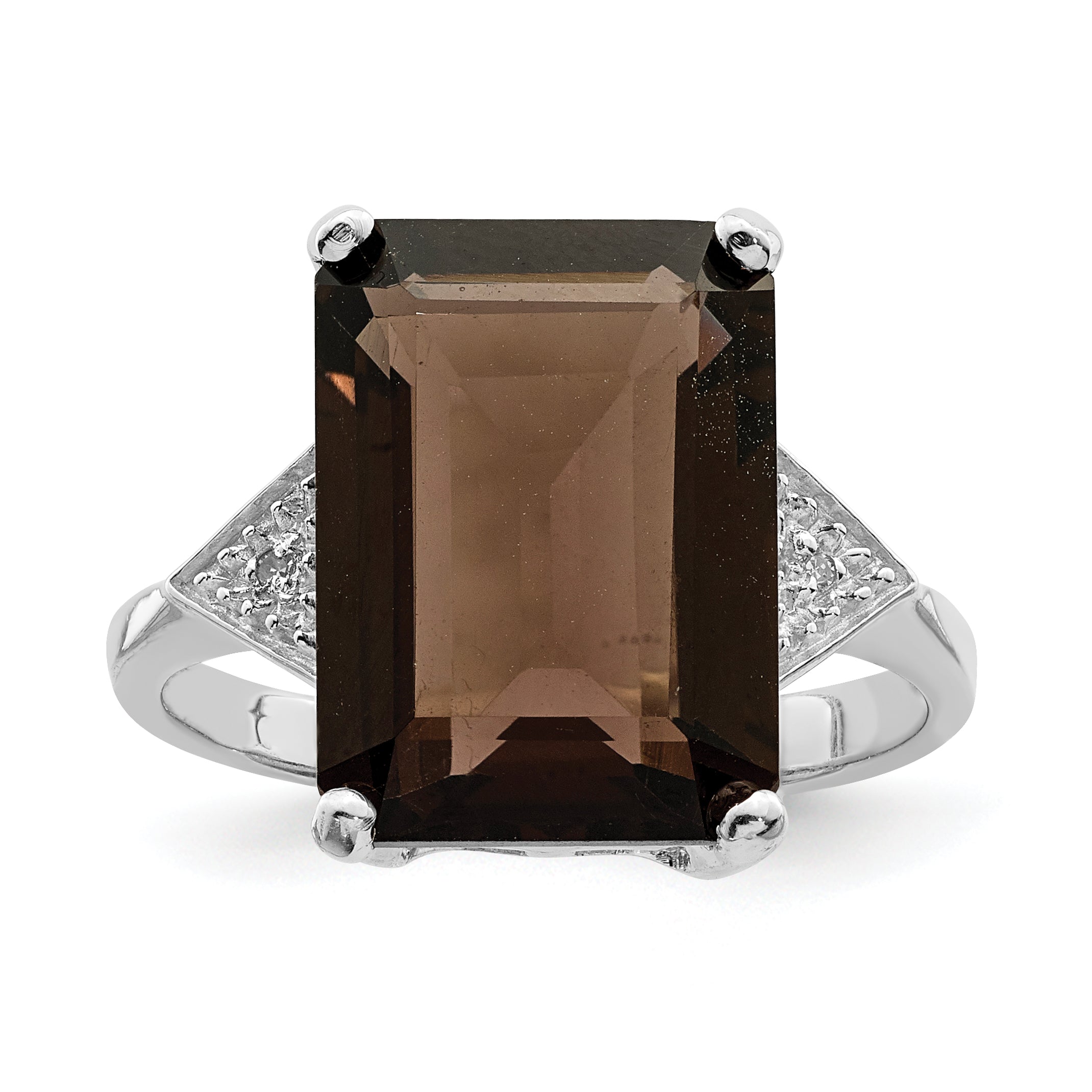 Sterling Silver Rhodium Smoky Quartz & Diamond Ring Main image