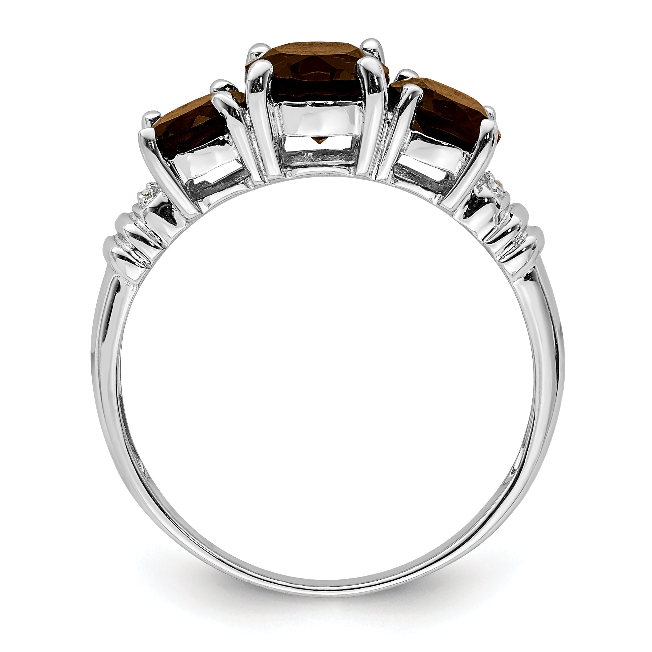 Sterling Silver Rhodium 3 Stone Smoky Quartz & Diamond Ring Secondary image
