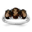 Sterling Silver Rhodium 3 Stone Smoky Quartz & Diamond Ring