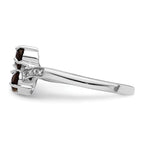 Sterling Silver Rhodium 2 Pear Smoky Quartz & Diamond Ring