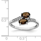 Sterling Silver Rhodium 2 Pear Smoky Quartz & Diamond Ring