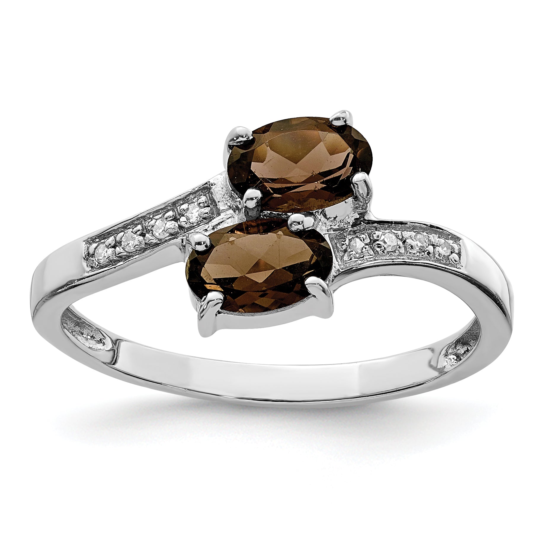 Sterling Silver Rhodium 2 Pear Smoky Quartz & Diamond Ring Main image