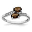 Sterling Silver Rhodium 2 Pear Smoky Quartz & Diamond Ring