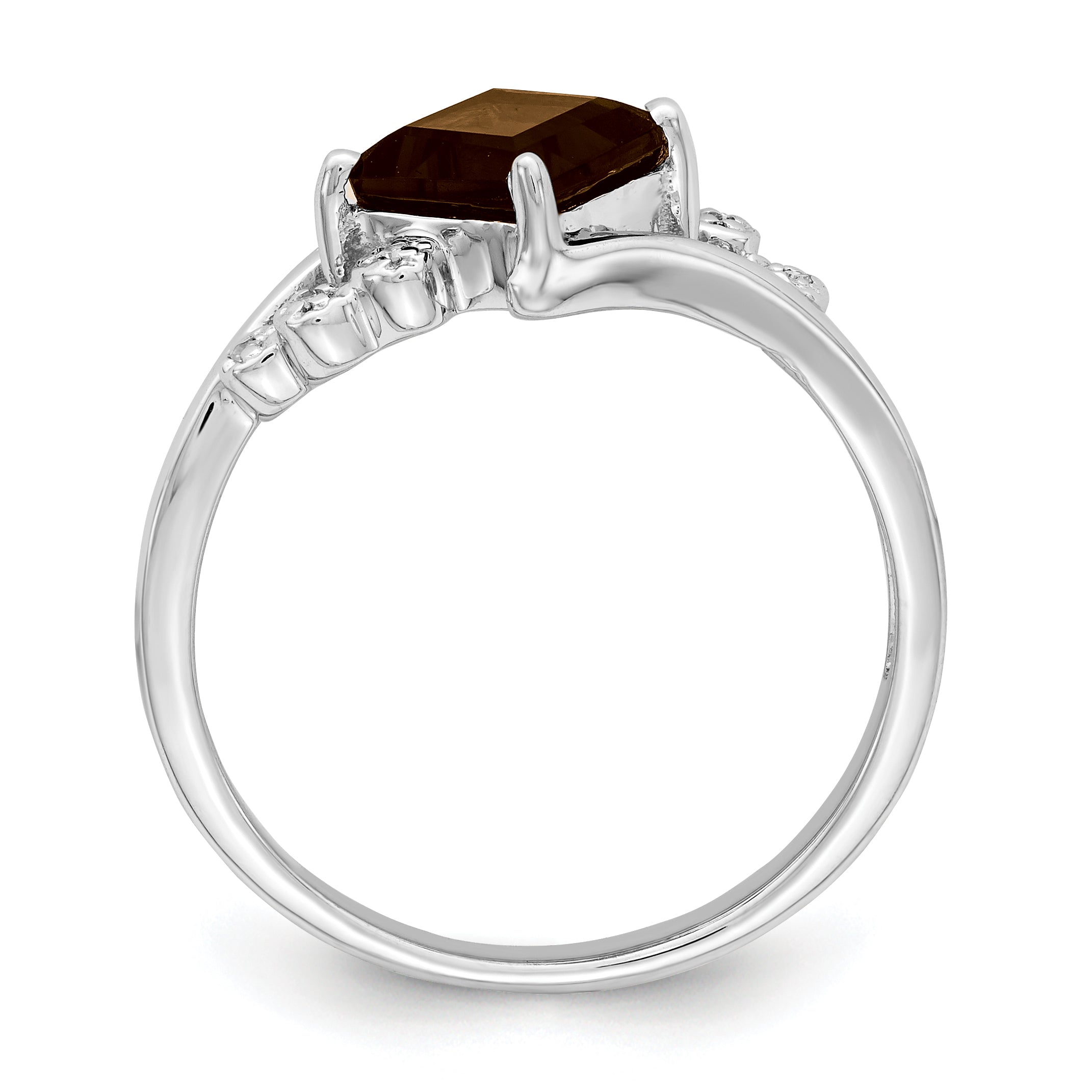 Sterling Silver Rhodium Princess-cut Smoky Quartz & Diamond Ring Secondary image