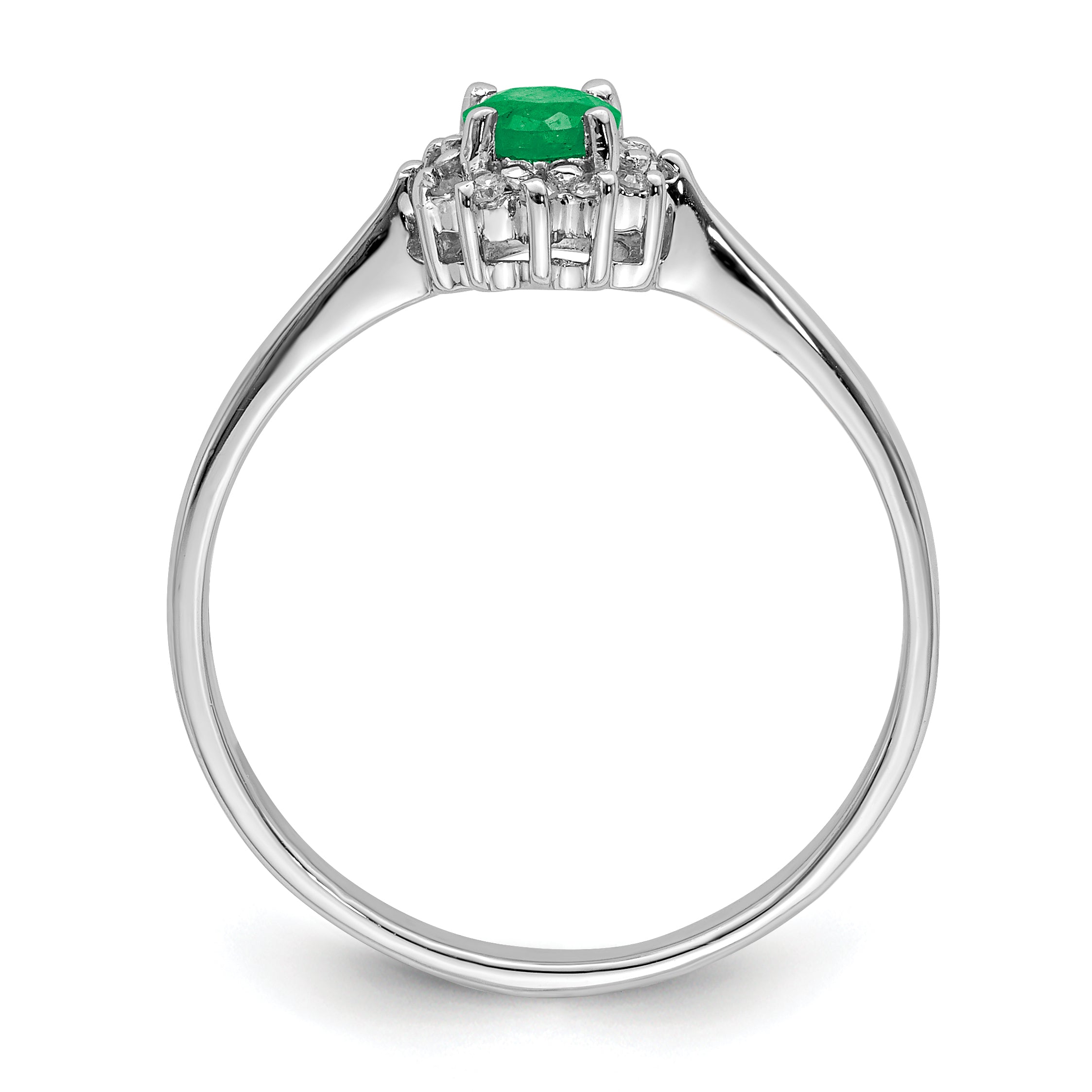 Sterling Silver Rhodium-plated Round Emerald & Diamond Ring Secondary image