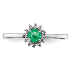 Sterling Silver Rhodium-plated Round Emerald & Diamond Ring