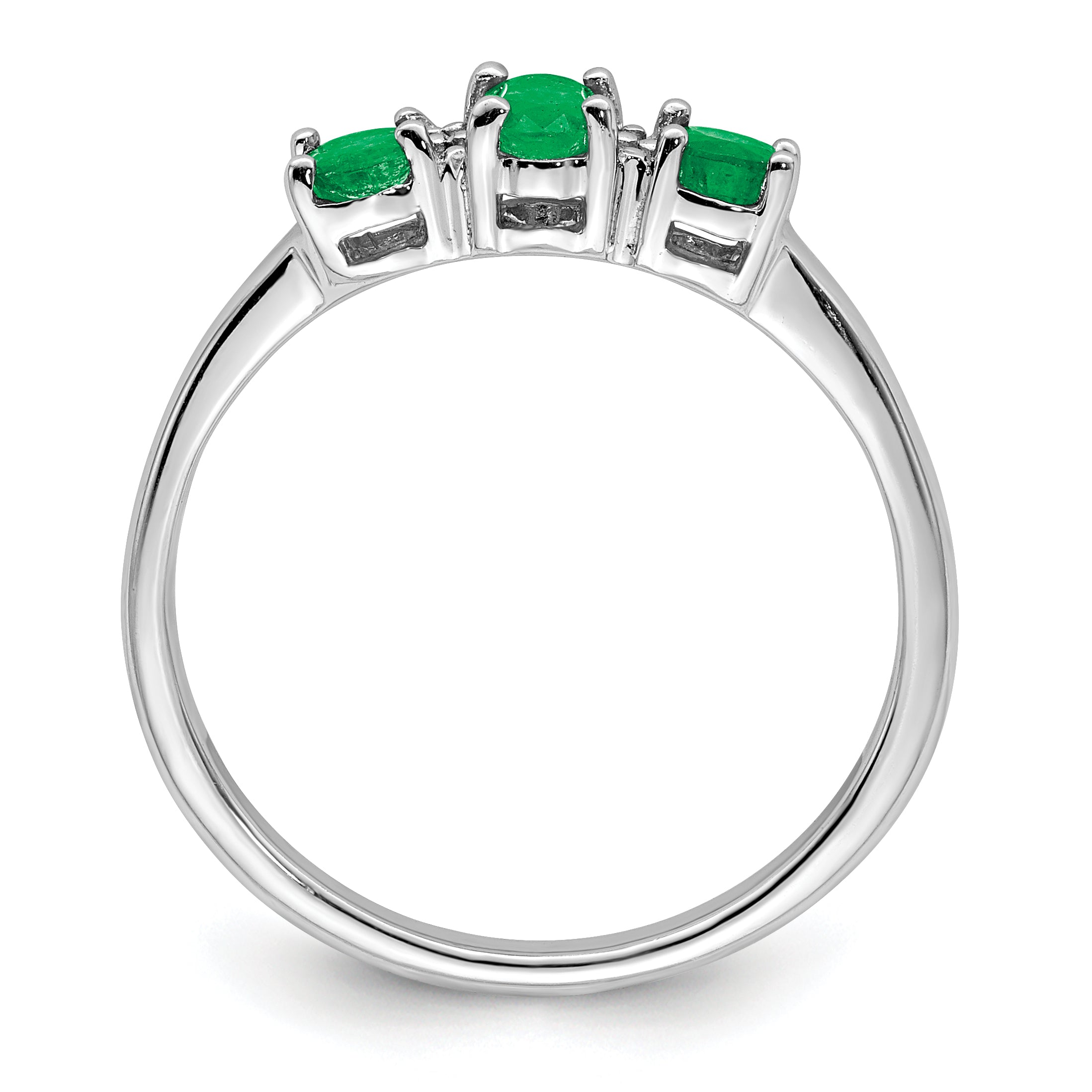 Sterling Silver Rhodium-plated Emerald 3 Stone and Diamond Ring Secondary image