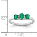 Sterling Silver Rhodium-plated Emerald 3 Stone and Diamond Ring