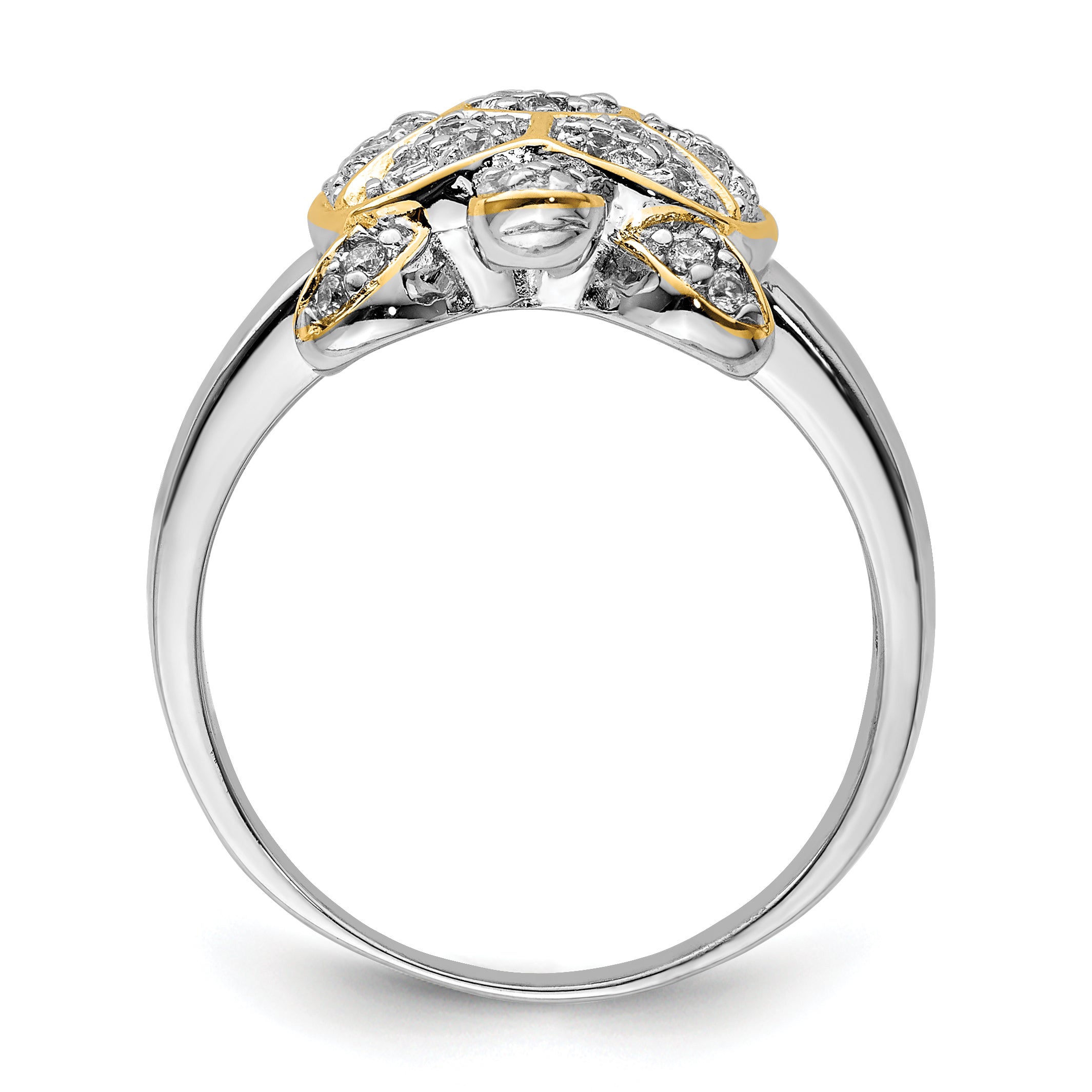 Sterling Silver Rhodium-plated CZ and Flash Gold-Plated Turtle Ring Secondary image