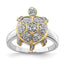 Sterling Silver Rhodium-plated CZ and Flash Gold-Plated Turtle Ring