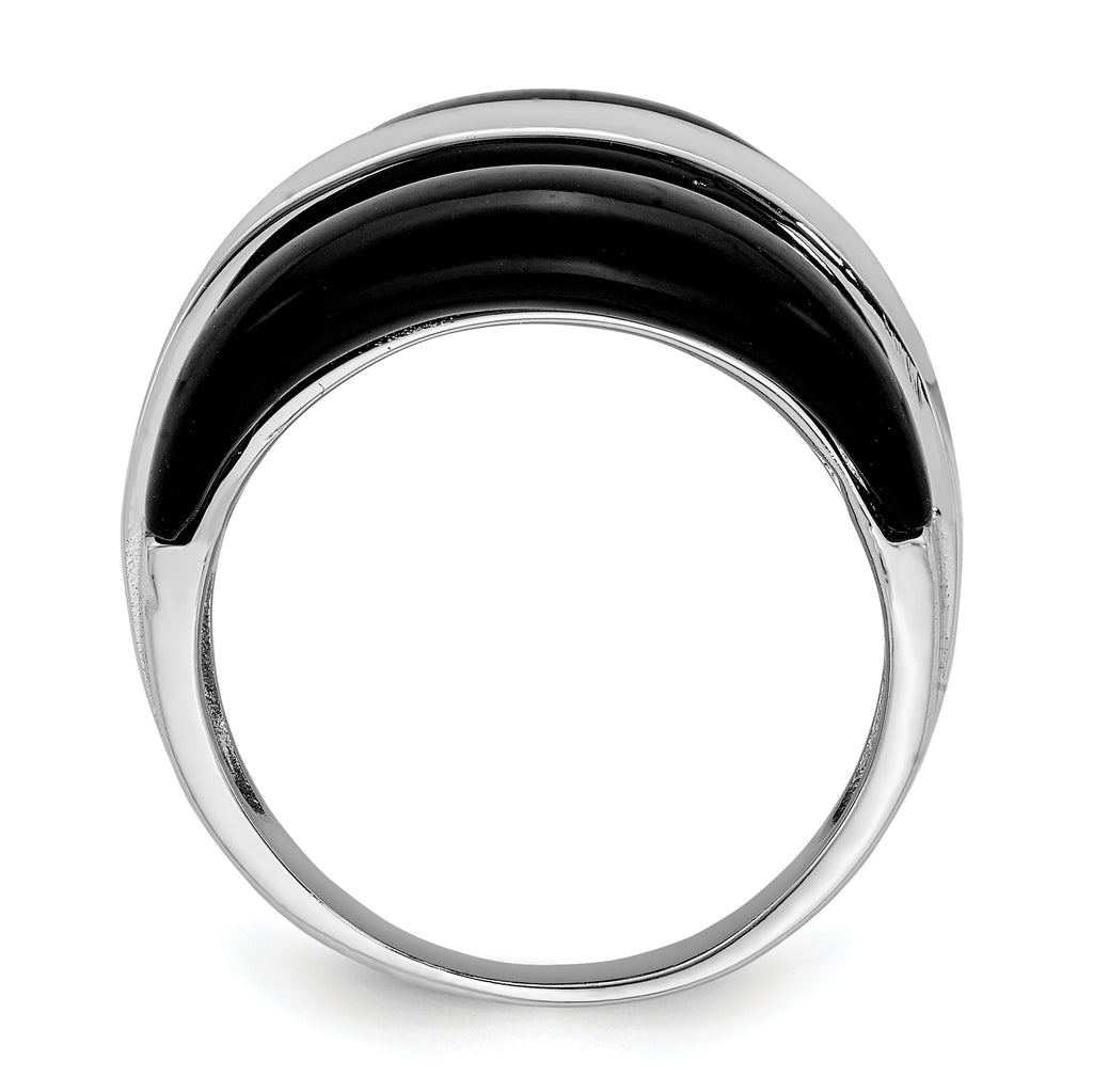 Sterling Silver Rhodium-Plated Band With  Surrounding Onyx Bands Ring