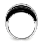 Sterling Silver Rhodium-Plated Band With  Surrounding Onyx Bands Ring