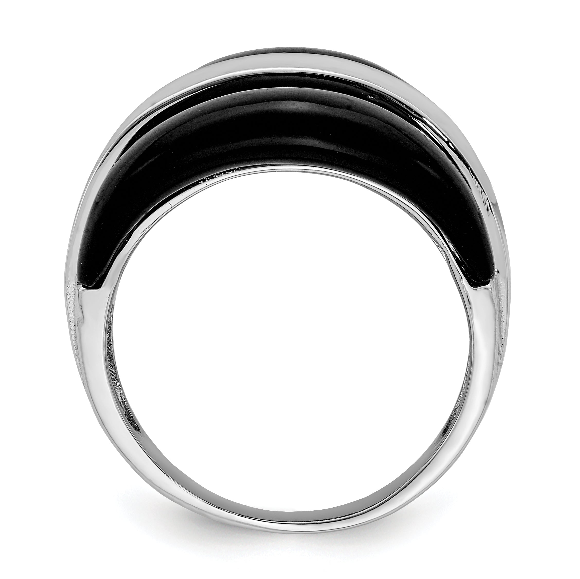 Sterling Silver Rhodium-Plated Band With  Surrounding Onyx Bands Ring