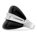 Sterling Silver Rhodium-Plated Band With  Surrounding Onyx Bands Ring