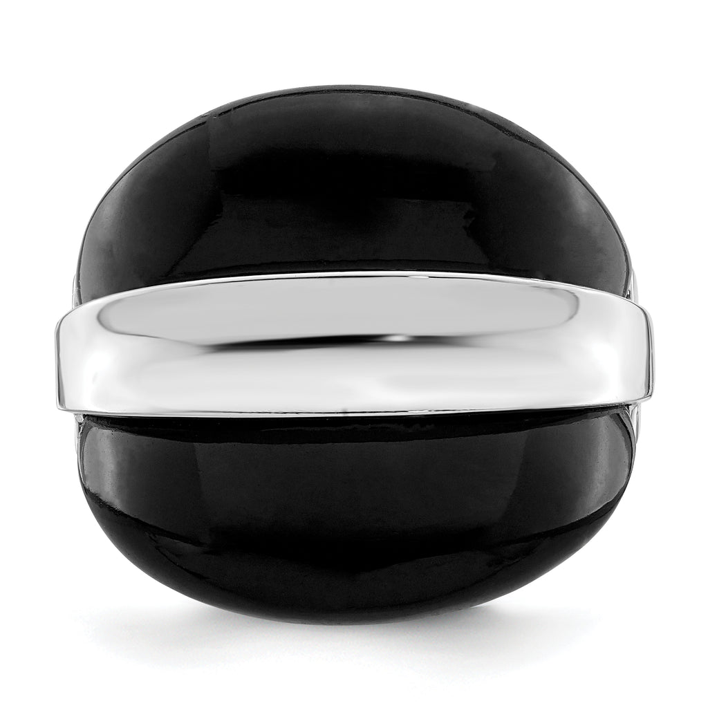 Sterling Silver Rhodium-Plated Band With  Surrounding Onyx Bands Ring