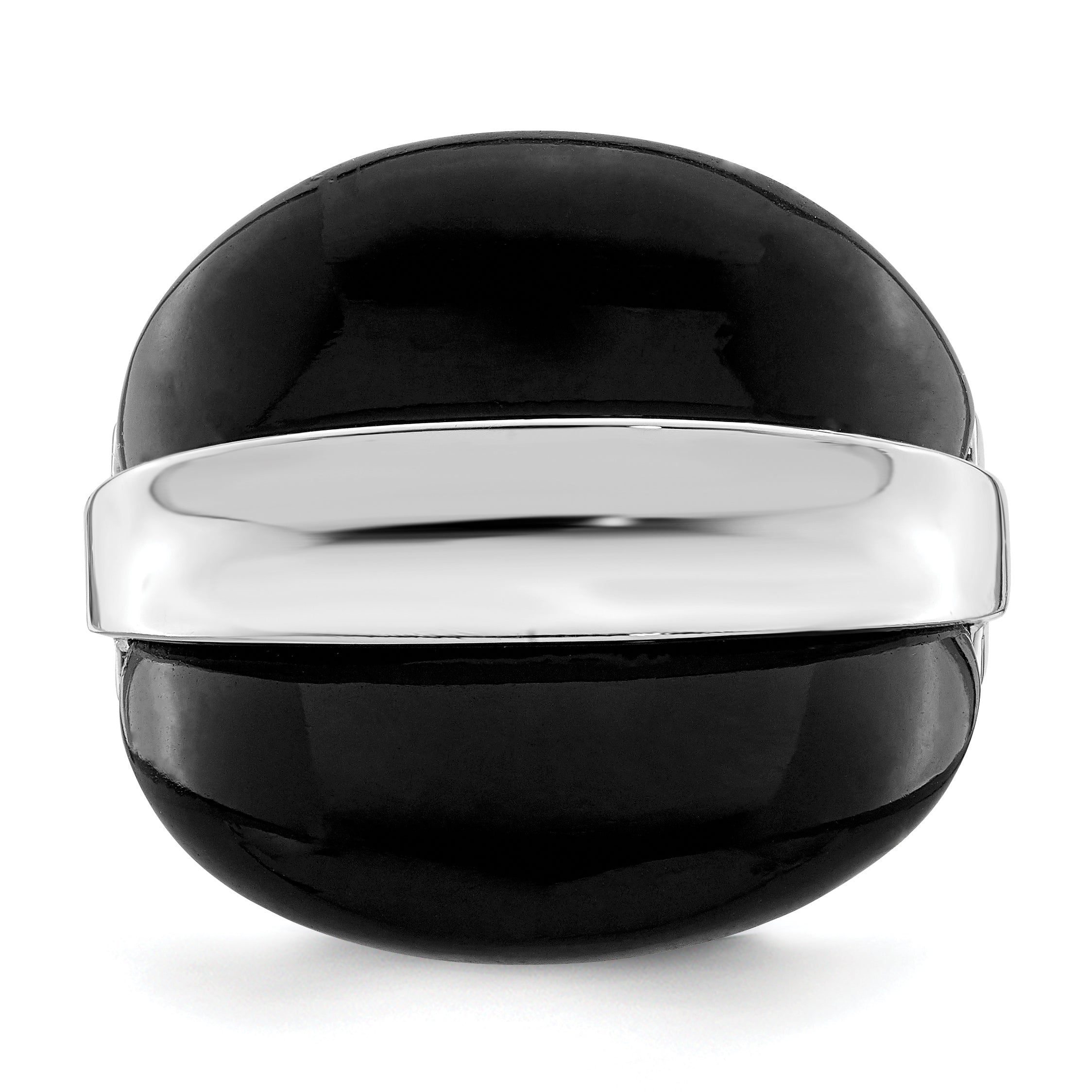Sterling Silver Rhodium-Plated Band With  Surrounding Onyx Bands Ring