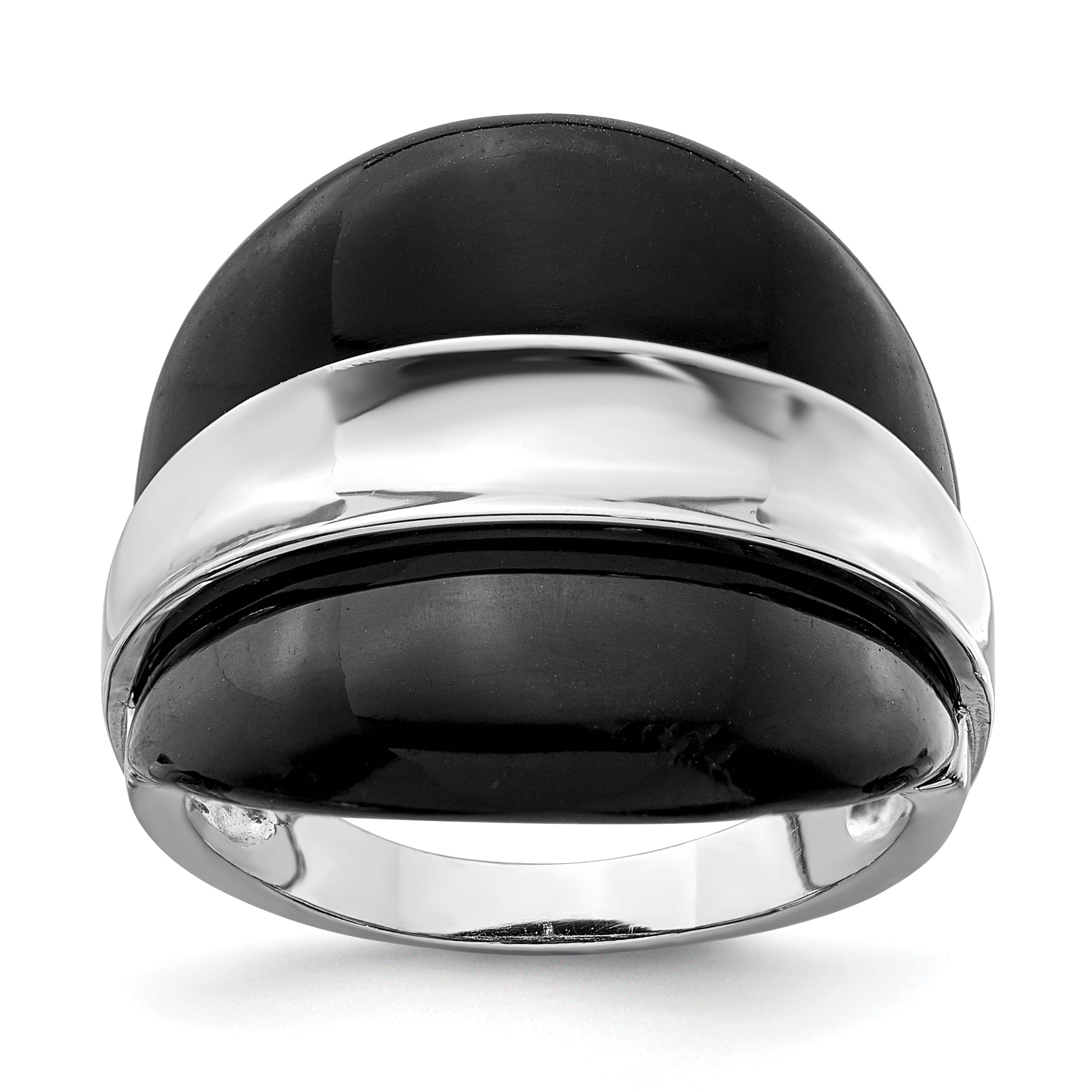 Sterling Silver Rhodium-Plated Band With  Surrounding Onyx Bands Ring Main image