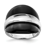Sterling Silver Rhodium-Plated Band With  Surrounding Onyx Bands Ring