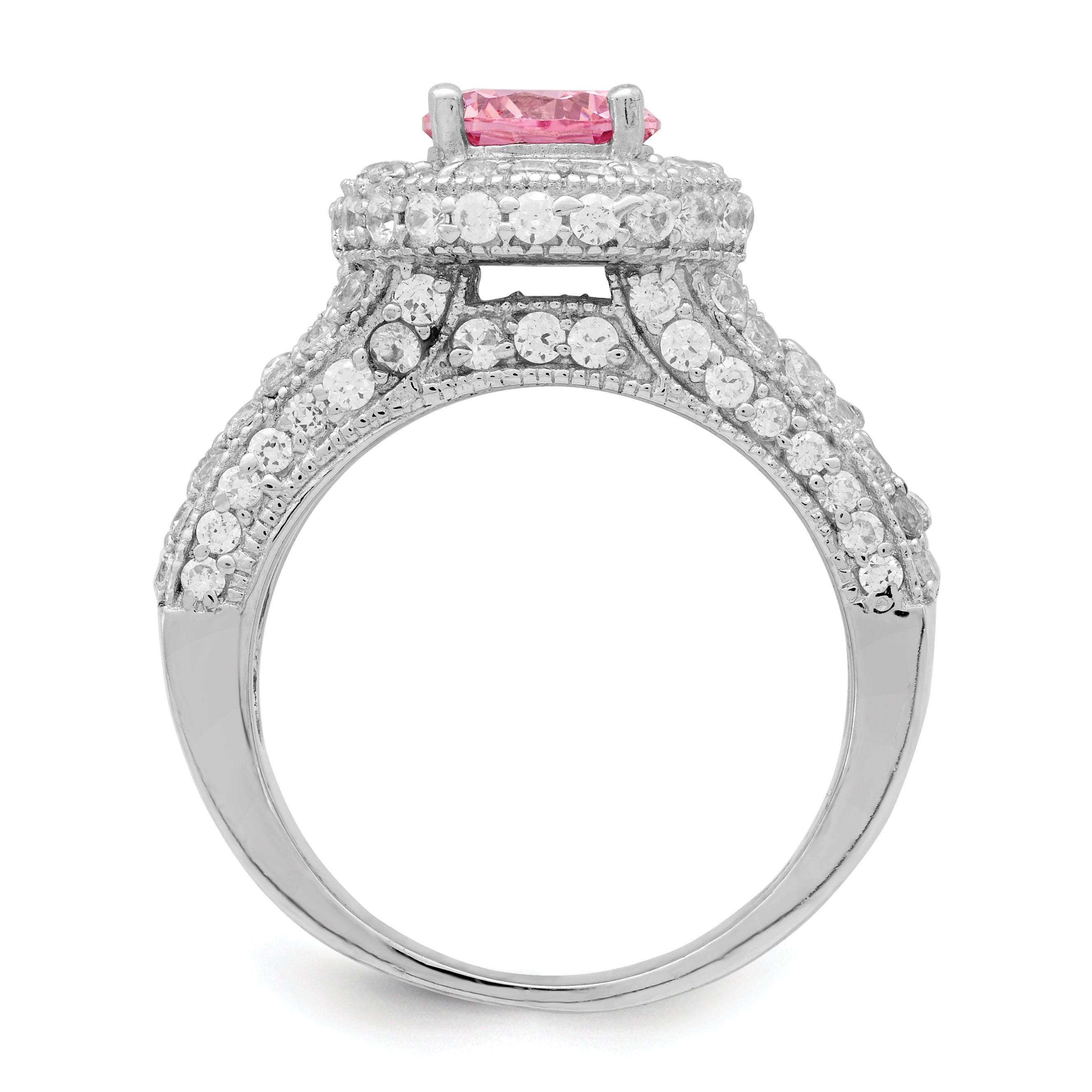 Sterling Silver Rhodium-plated Round Pink and White CZ Ring