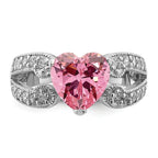 Sterling Silver Rhodium-plated Round Pink and White CZ Ring
