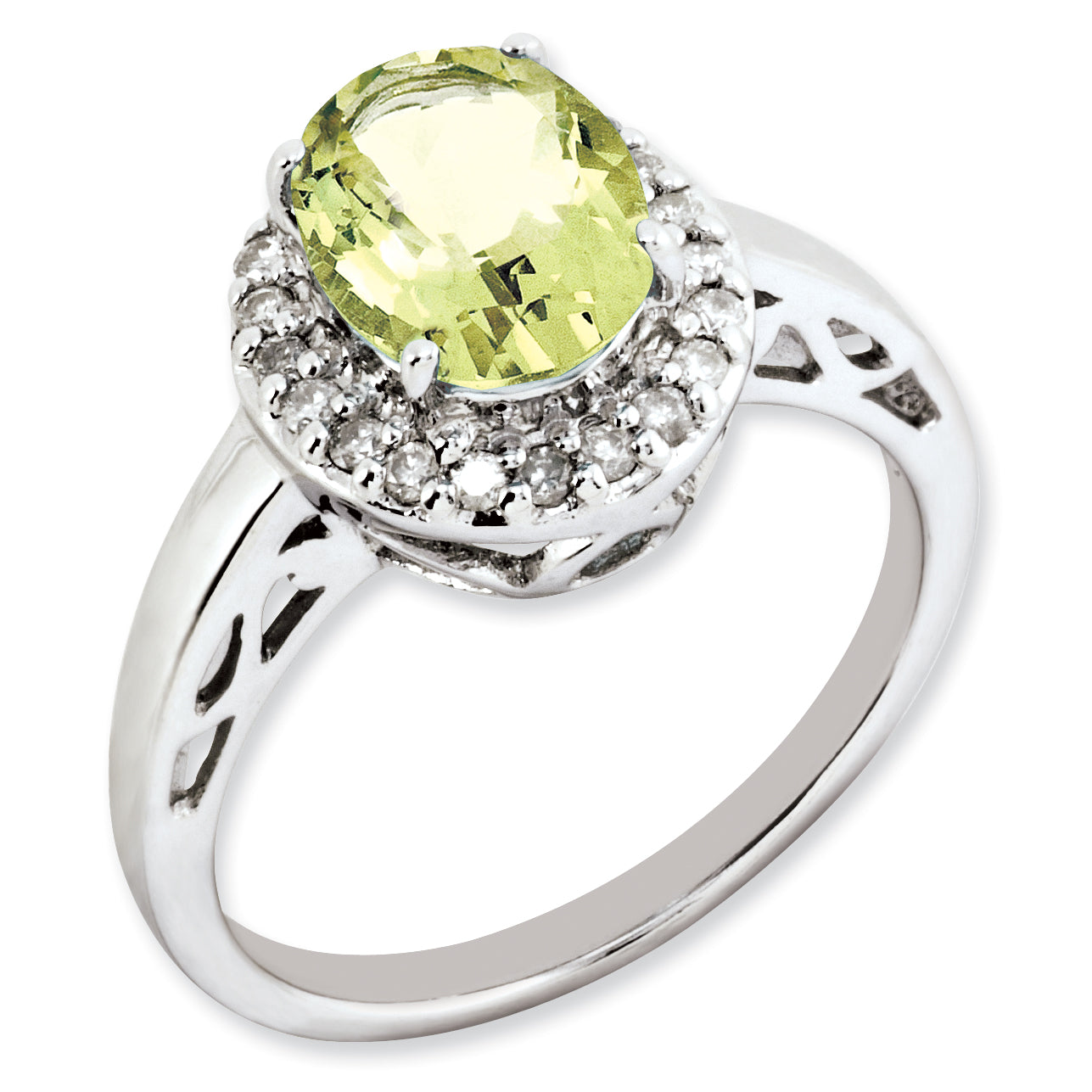 Sterling Silver Rhodium-plated Oval Lemon Quartz & Diamond Ring Main image