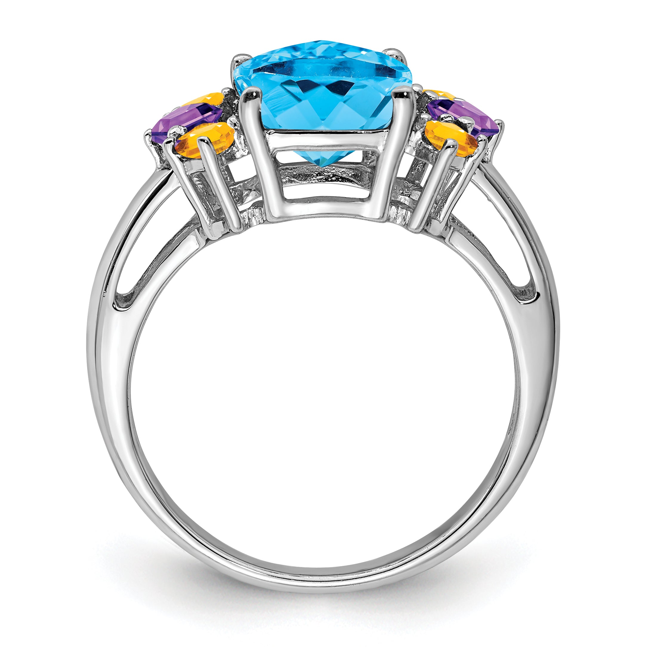 Sterling Silver Rhodium Light Swiss Blue, Amethyst & Citrine Ring Secondary image