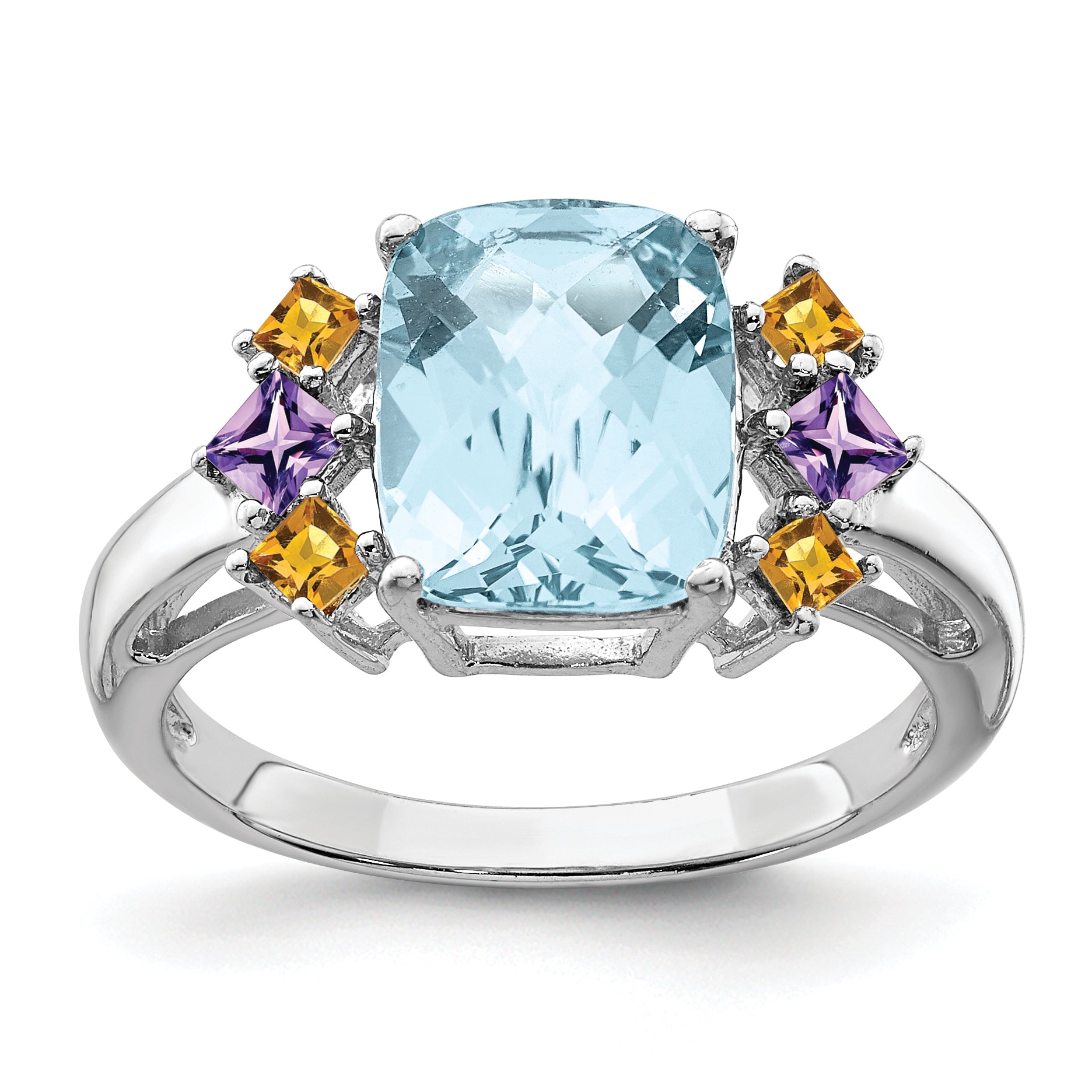 Sterling Silver Rhodium Light Swiss Blue, Amethyst & Citrine Ring Main image