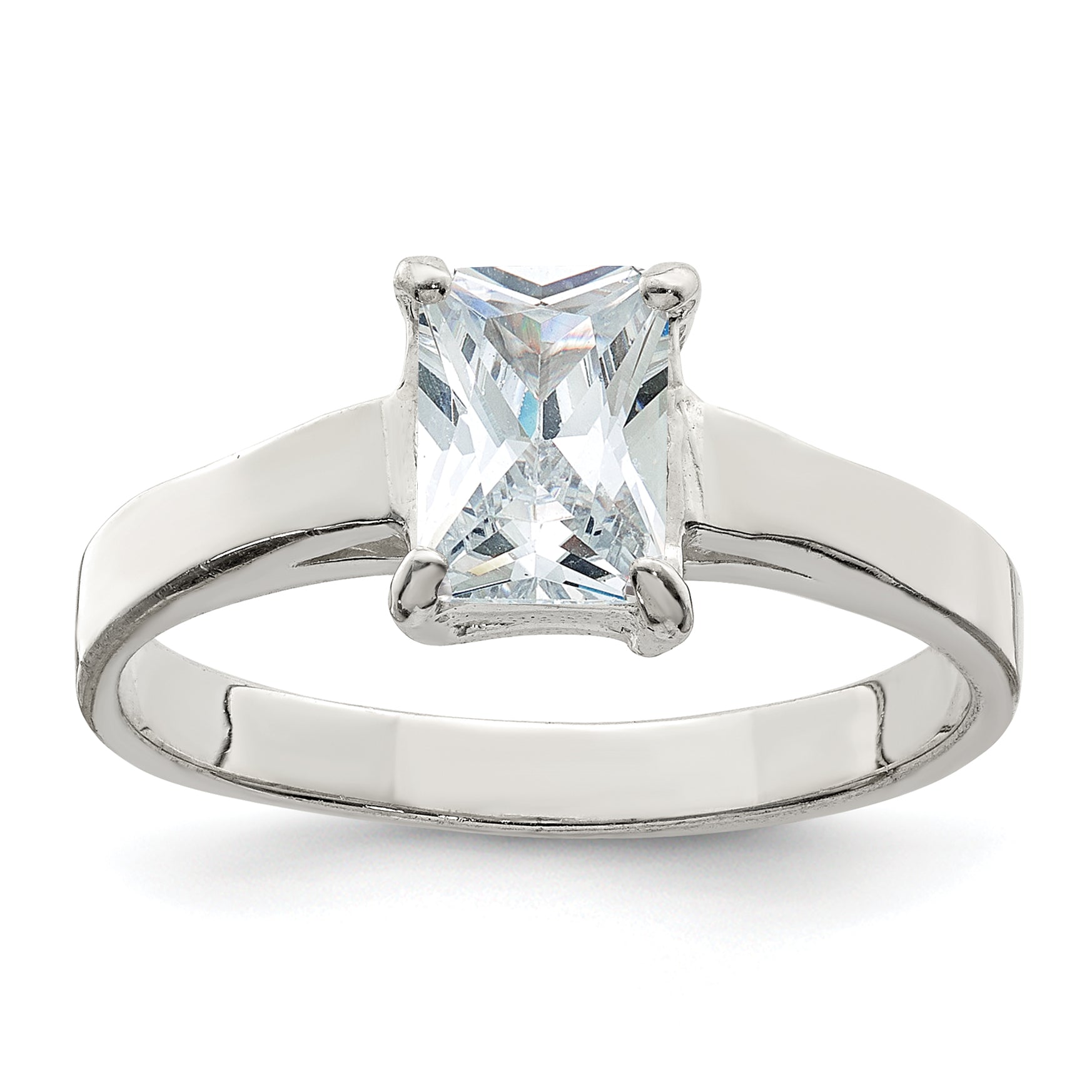Sterling Silver Solitaire Emerald CZ Ring Main image