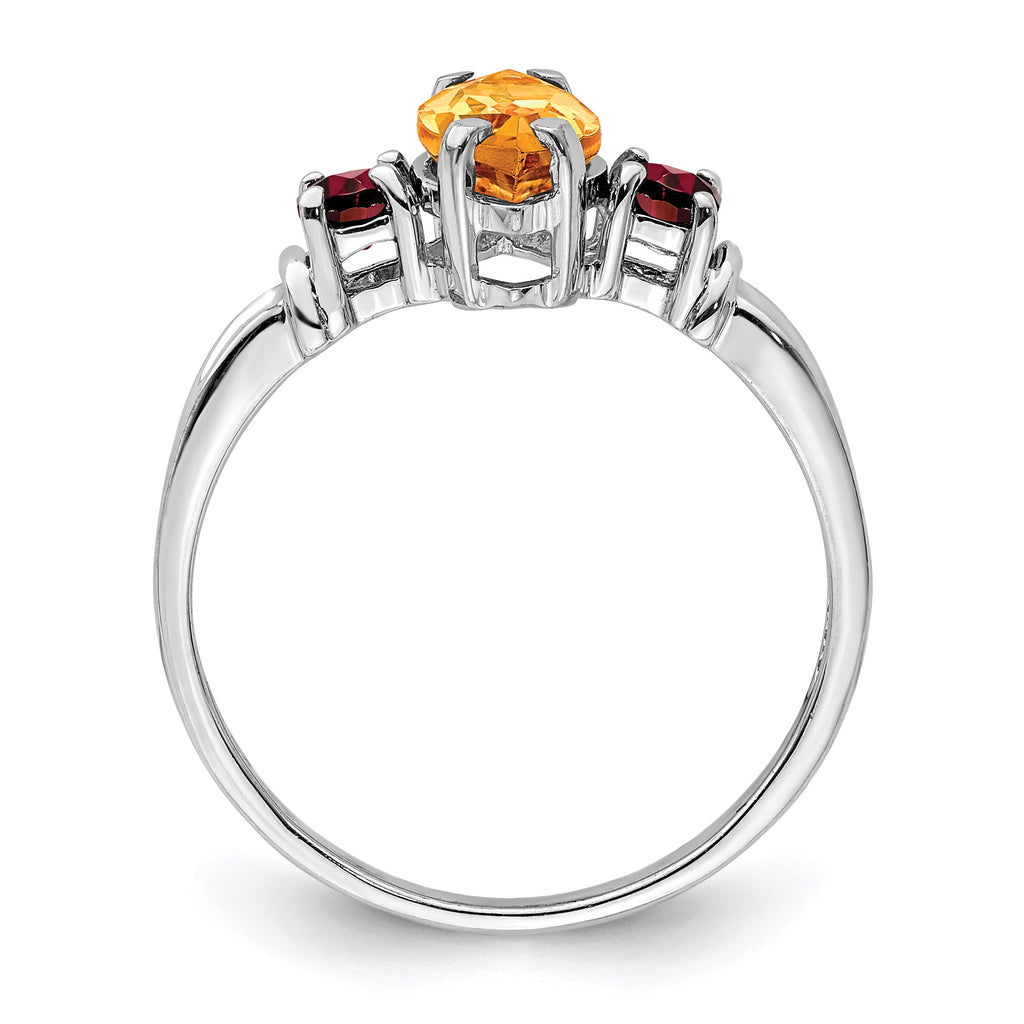 Sterling Silver Rhodium-Plated Citrine & Garnet Ring