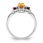 Sterling Silver Rhodium-Plated Citrine & Garnet Ring