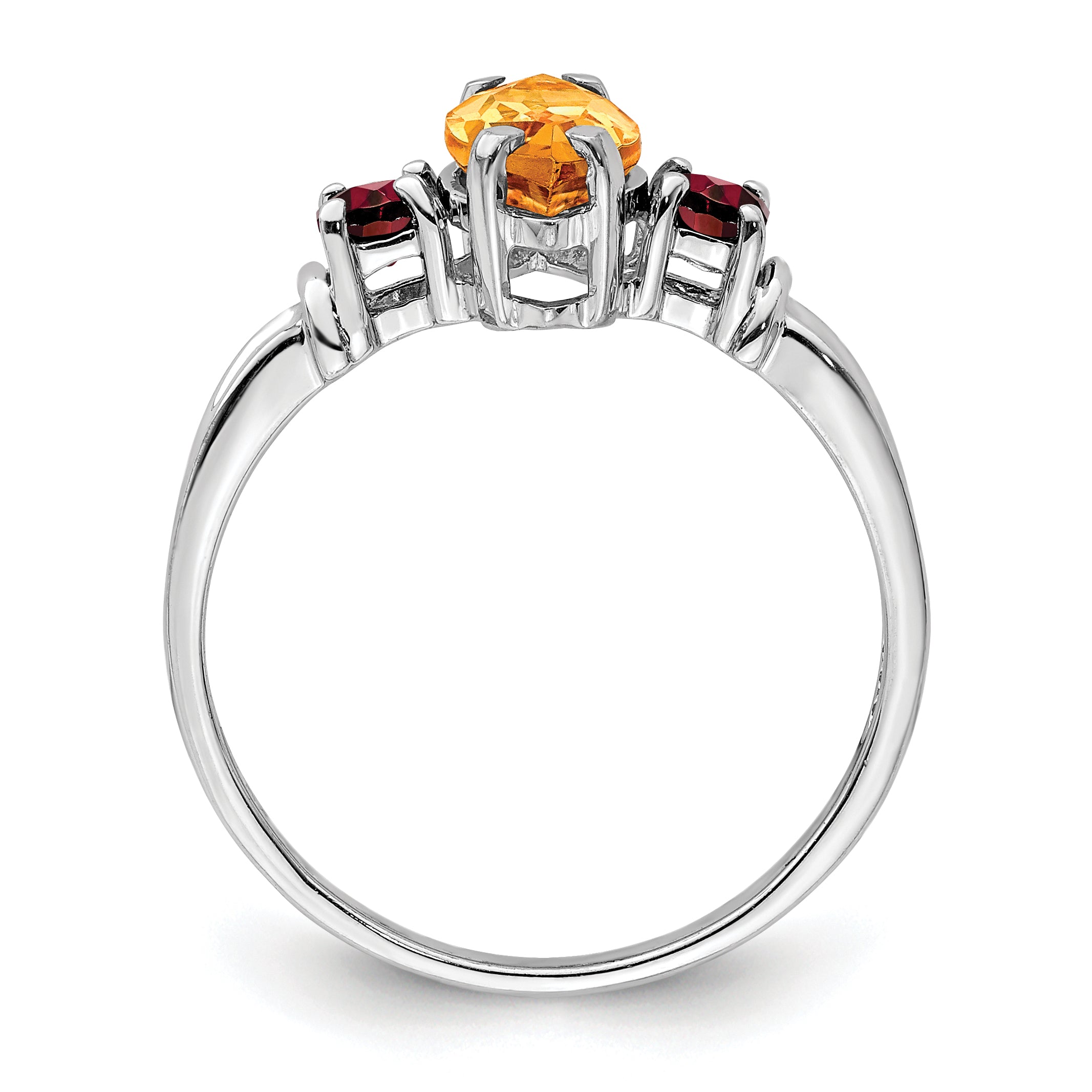 Sterling Silver Rhodium-Plated Citrine & Garnet Ring