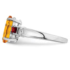 Sterling Silver Rhodium-Plated Citrine & Garnet Ring
